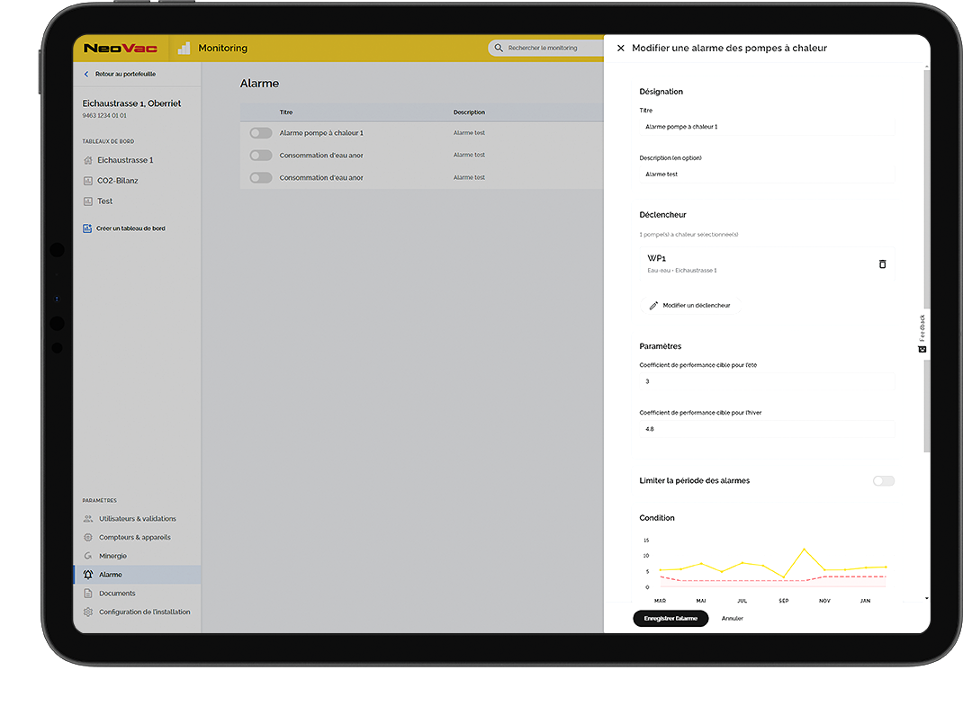 Créer des alarmes individuelles pour chaque compteur. | © NeoVac