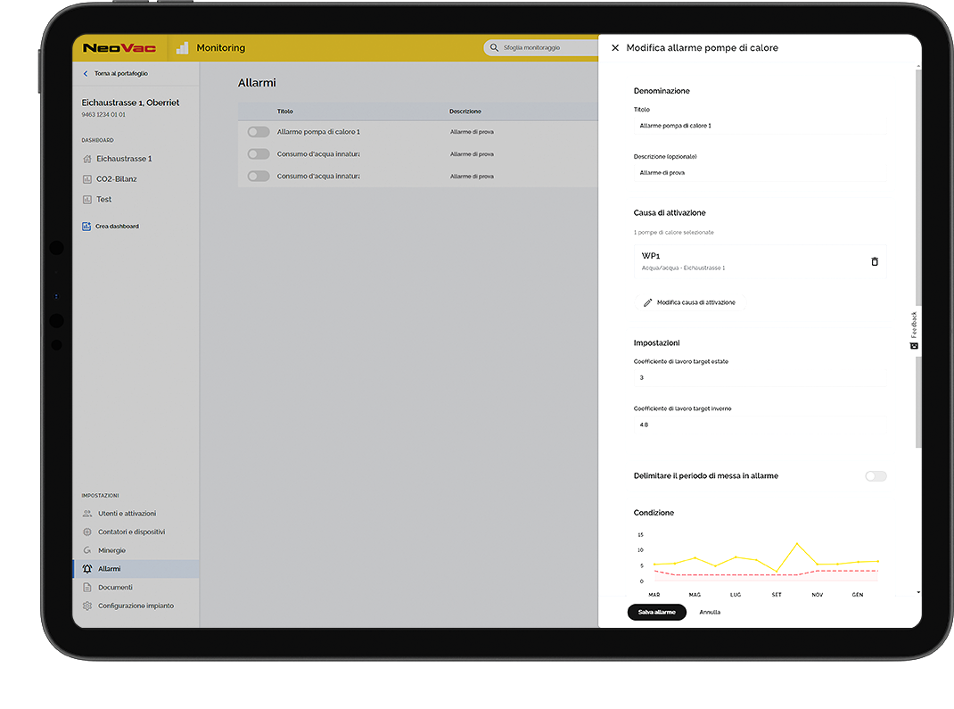 Impostare funzioni di allarme individuali per ogni contatore. | © NeoVac